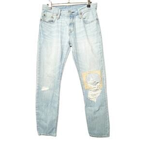 Levi's 501 Jeans Patch Knee Button Fly Distressed Hi-Rise Light Wash Denim Sz 24